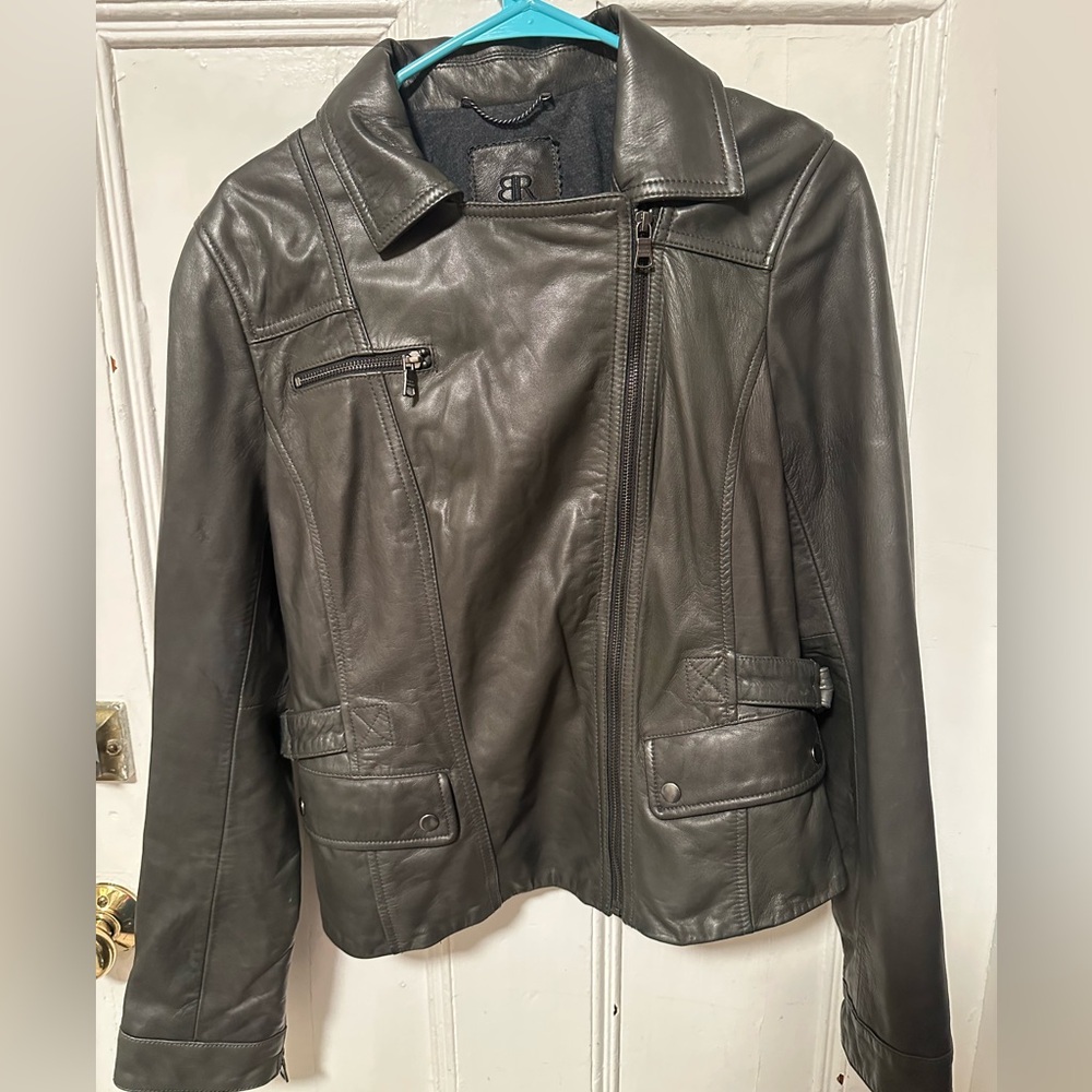 Banana Republic Dark Gray Leather Jacket NWOT size M